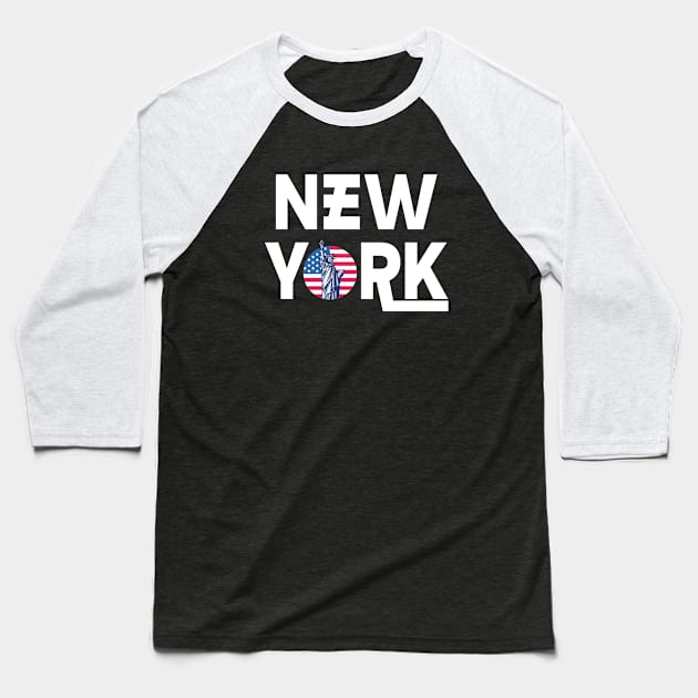 New York - American Flag Statue of Liberty Baseball T-Shirt by mstory